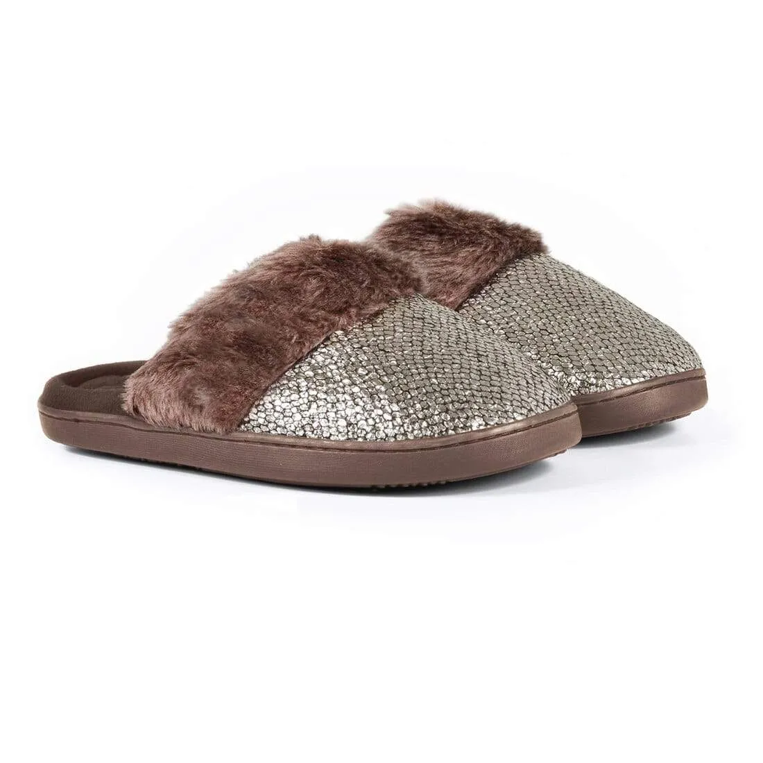 Womens Coco Slip On Mule Slippers With Faux Fur Lining