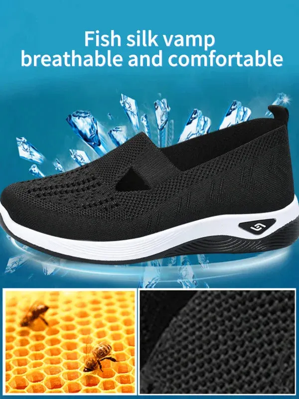 Women's Solid Color Breathable Sneakers, Soft Sole Lightweight Slip On Walking Shoes, Low-top Knitted Casual Shoes