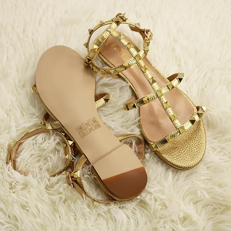 Women's Summer Flats Rivets Strap Sandals Daily Ballets