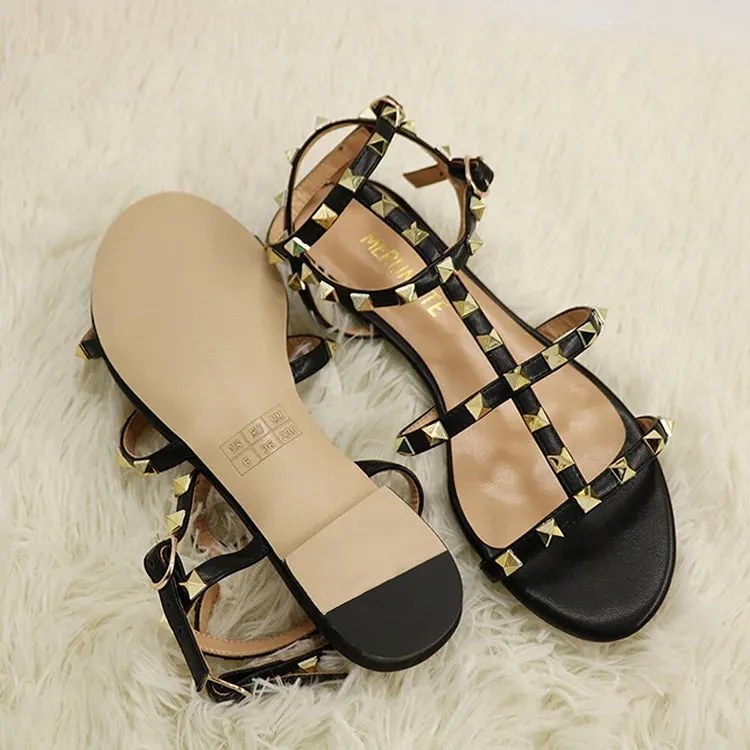 Women's Summer Flats Rivets Strap Sandals Daily Ballets