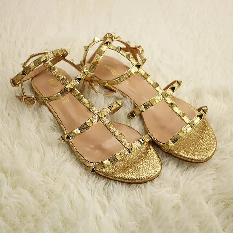 Women's Summer Flats Rivets Strap Sandals Daily Ballets